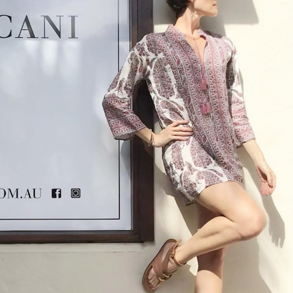 BOTEH Calico Linen Paisley Print Tunic Dress